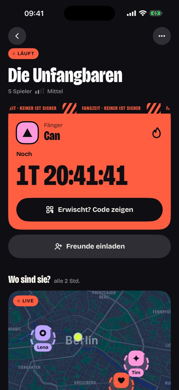 Gruppe mit Fänger und Countdown